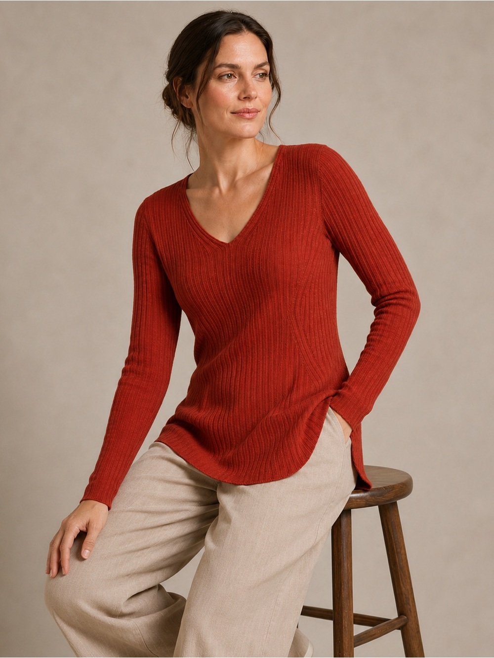 Eileen Fisher 100% Wool Ribbed Sweater Rust Orange Minimalist Women Size XS